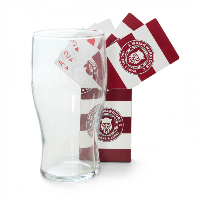 WARRIORS PLAYING CARDS & PINT GLASS SET