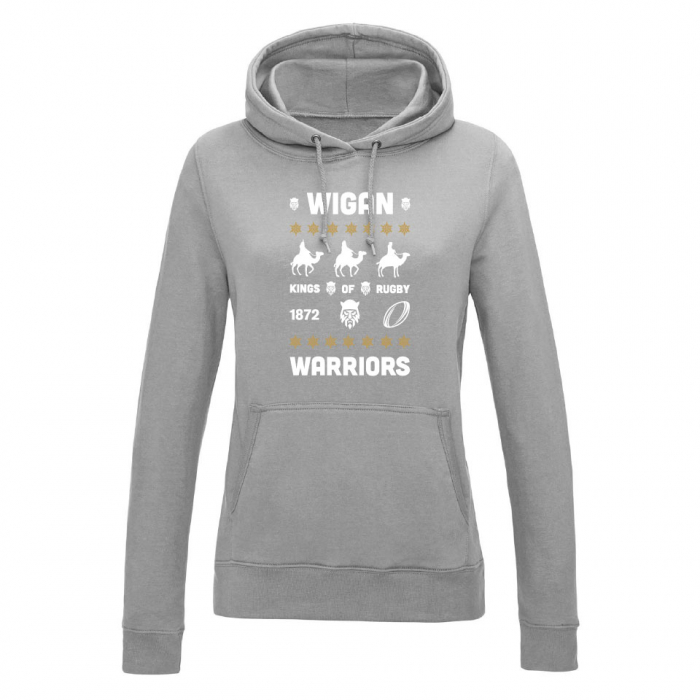 KINGS OF RUGBY WOMENS CHRISTMAS HOODIE GREY
