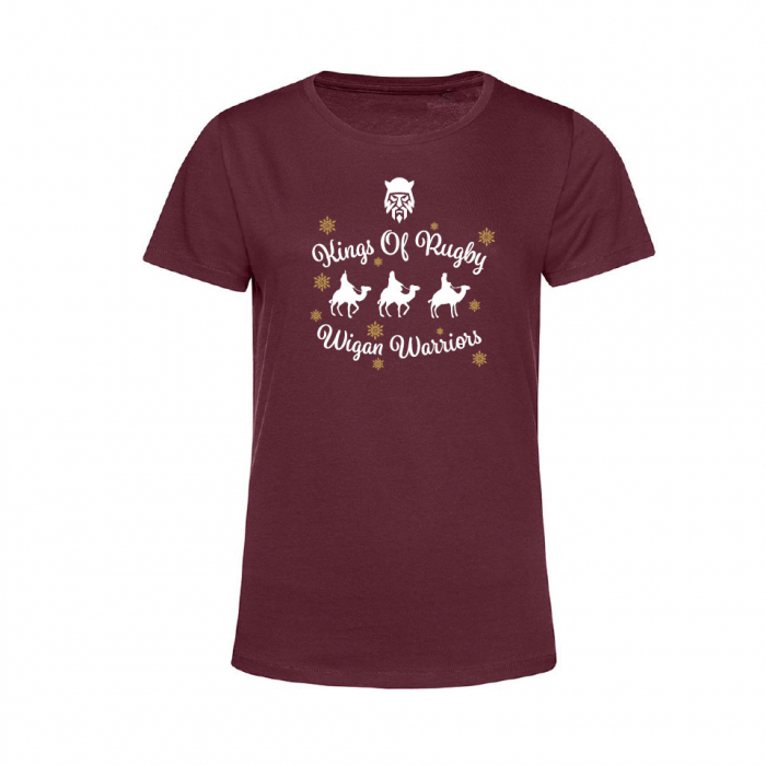 KINGS OF RUGBY WOMENS CHRISTMAS TEE BURGUNDY 